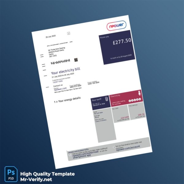 UK Npower Editable Utility Bill Template in Word and PDF formats UK Npower Editable Utility Bill Template in Word and PDF formats