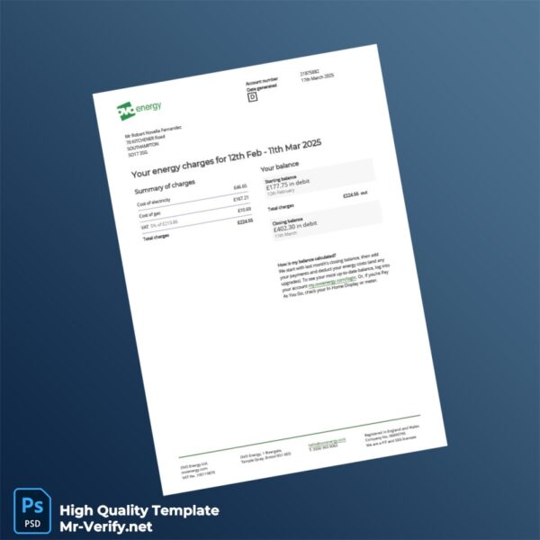 UK OVO Energy Editable Electricity Bill Template in Word and PDF formats UK OVO Energy Editable Electricity Bill Template in Word and PDF formats