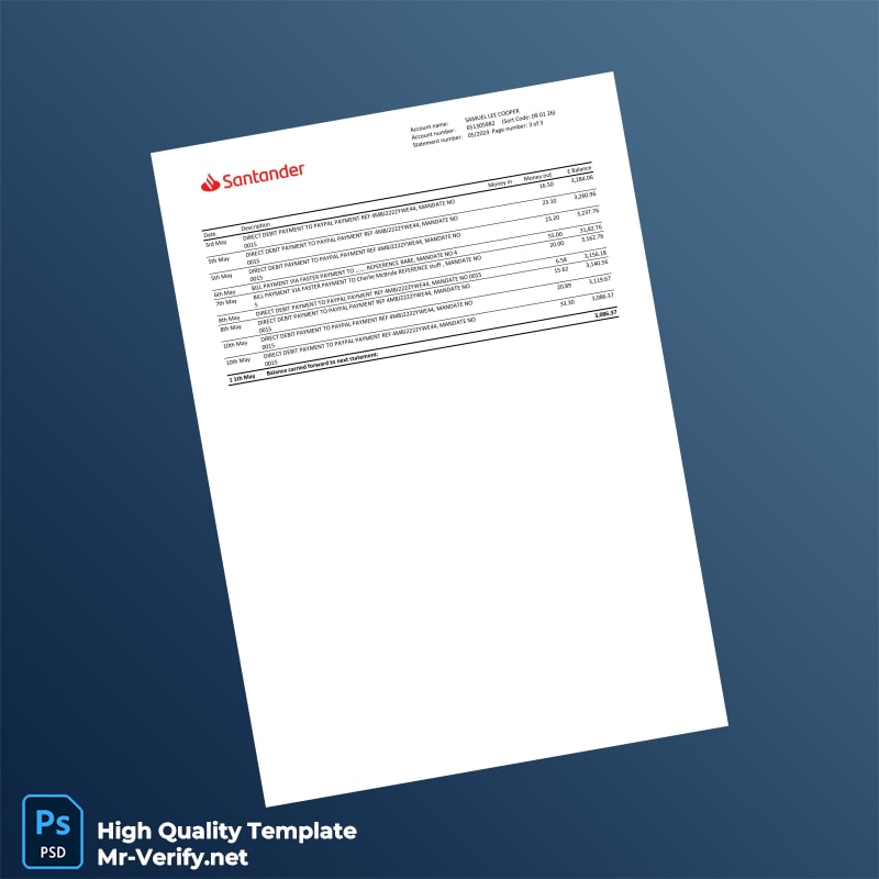 UK Santander Bank Statement Template in Word and PDF formats UK Santander Bank Statement Template in Word and PDF formats