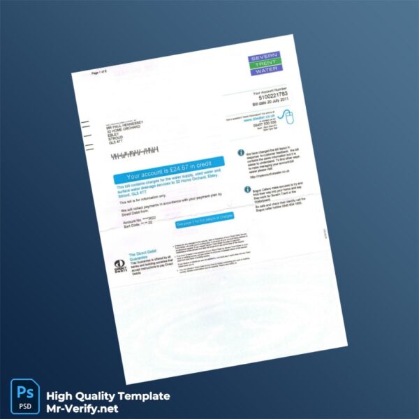 UK Severn Trent Water Editable Water Bill Template in Word and PDF formats UK Severn Trent Water Editable Water Bill Template in Word and PDF formats