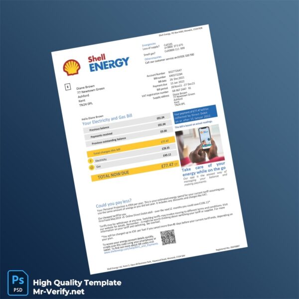 UK Shell Energy Editable Electricity and Gas Bill Template in Word and PDF formats UK Shell Energy Editable Electricity and Gas Bill Template in Word and PDF formats