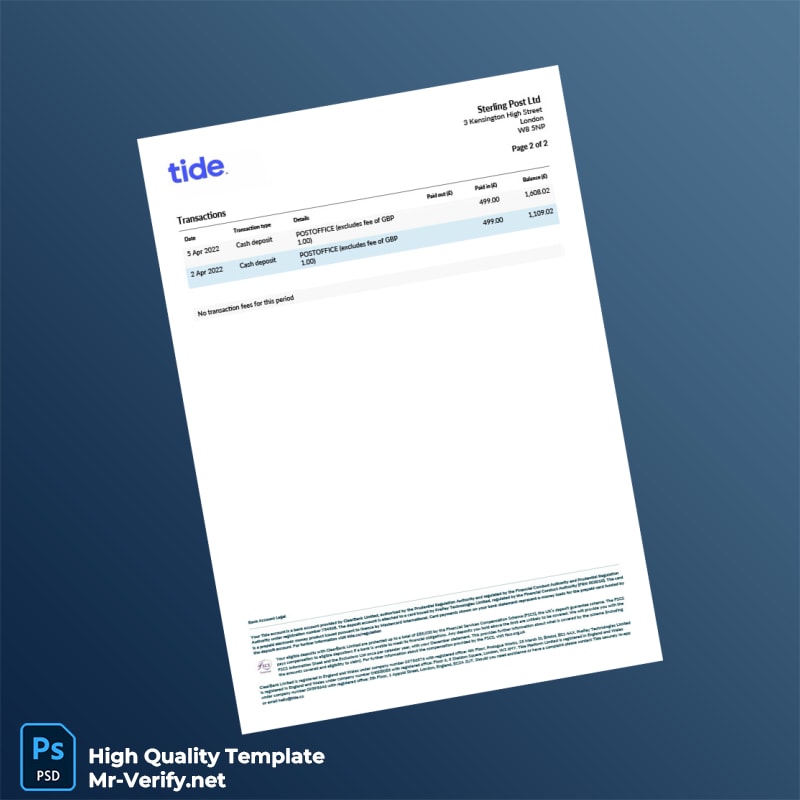 UK Tide Bank Statement Template in Word and PDF formats page 2 UK Tide Bank Statement Template in Word and PDF formats page 2