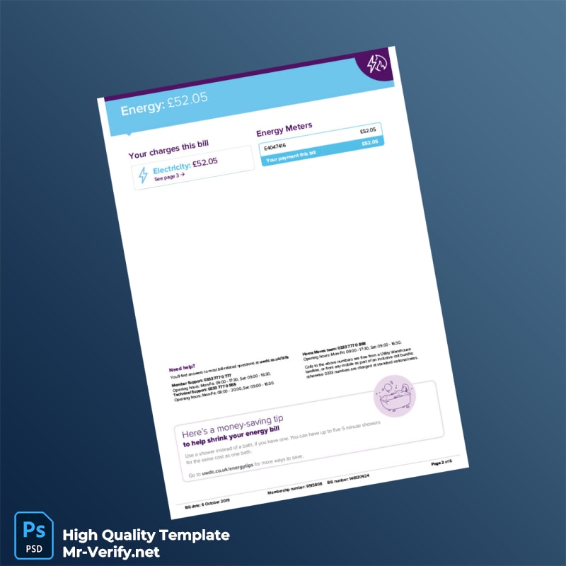 UK Utility Warehouse Editable Electricity Bill Template in Word and PDF formats page 2 UK Utility Warehouse Editable Electricity Bill Template in Word and PDF formats page 2