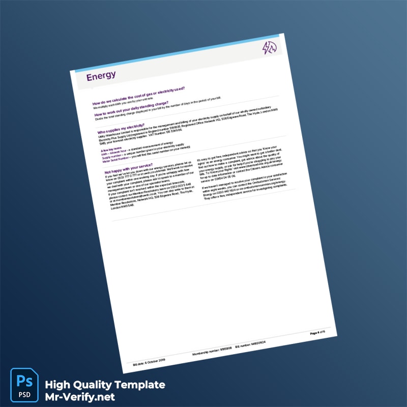 UK Utility Warehouse Editable Electricity Bill Template in Word and PDF formats page 4 UK Utility Warehouse Editable Electricity Bill Template in Word and PDF formats page 4