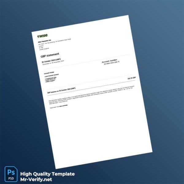 UK Wise Bank Statement Template in Word and PDF formats UK Wise Bank Statement Template in Word and PDF formats