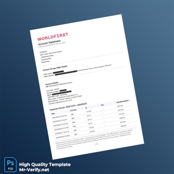 UK WorldFirst Account Statement Template in Word and PDF formats UK WorldFirst Account Statement Template in Word and PDF formats