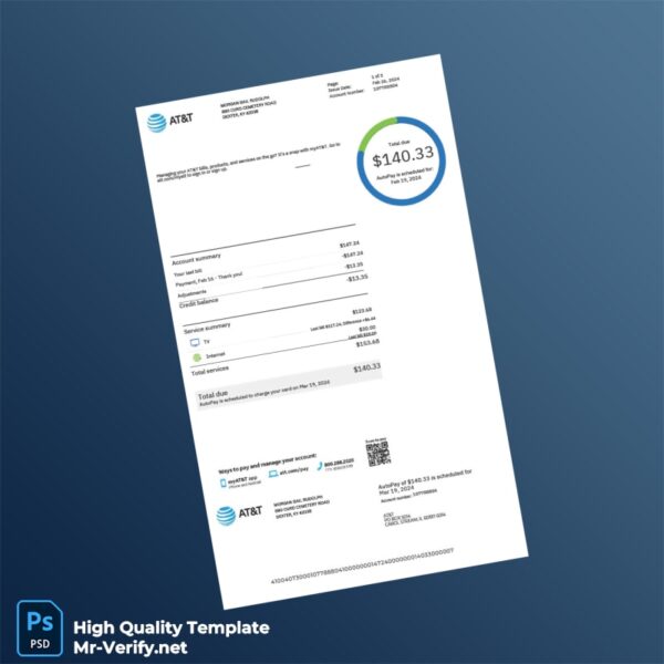 US AT T Editable Utility Bill Template in Word and PDF formats US AT T Editable Utility Bill Template in Word and PDF formats