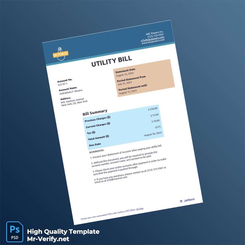 US Editable Utility Bill Template in Word and PDF formats US Editable Utility Bill Template in Word and PDF formats