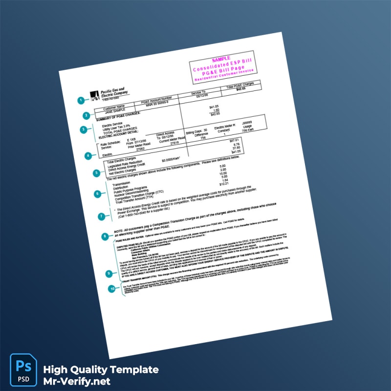 US Pacific Gas And Electric Company Editable Utility Bill Template in Word and PDF formats page 2 US Pacific Gas And Electric Company Editable Utility Bill Template in Word and PDF formats page 2