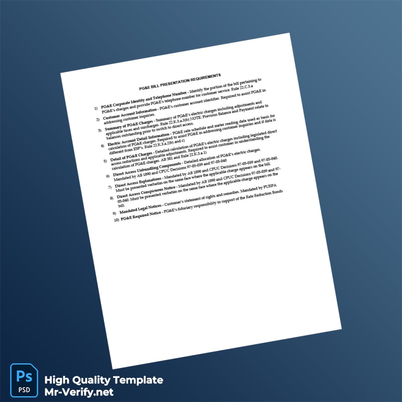 US Pacific Gas And Electric Company Editable Utility Bill Template in Word and PDF formats page 4 US Pacific Gas And Electric Company Editable Utility Bill Template in Word and PDF formats page 4