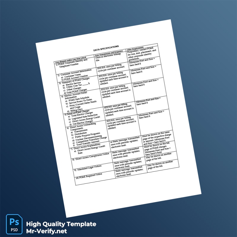 US Pacific Gas And Electric Company Editable Utility Bill Template in Word and PDF formats page 7 US Pacific Gas And Electric Company Editable Utility Bill Template in Word and PDF formats page 7