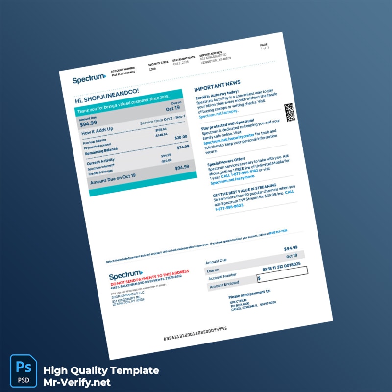 US Spectrum Editable Utility Bill Template in Word and PDF formats US Spectrum Editable Utility Bill Template in Word and PDF formats