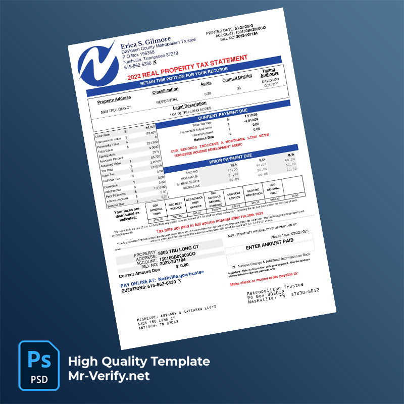 USA-Davidson-County-Metropolitan-Trustee-Editable-Property-Tax-Bill-Template-in-Word-and-PDF-formats-mrverify USA Davidson County Metropolitan Trustee Editable Property Tax Bill Template in Word and PDF formats