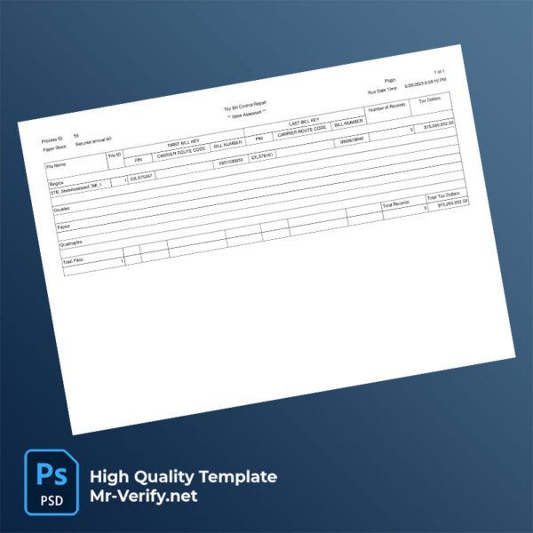 USA State-Assessed Properties Division Editable Tax Bill Control Report Template in Word and PDF formats