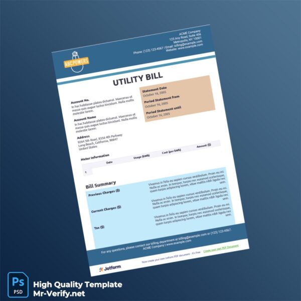 USA ACME Company Editable Utility Bill Template in Word and PDF formats USA ACME Company Editable Utility Bill Template in Word and PDF formats