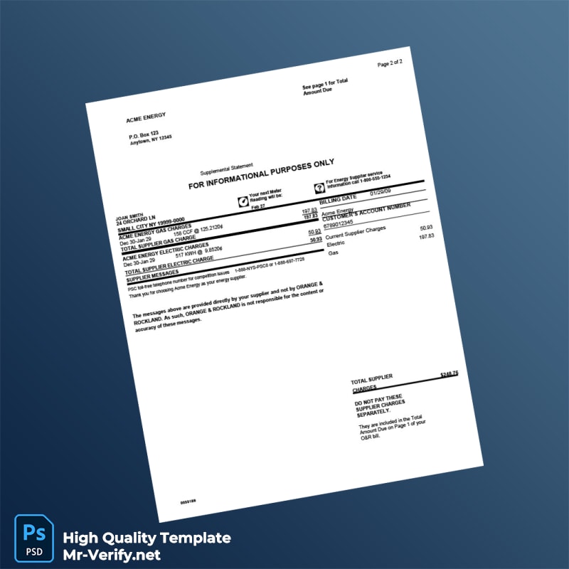 USA ACME ENERGY Editable Utility Bill Template in Word and PDF formats page 2 USA ACME ENERGY Editable Utility Bill Template in Word and PDF formats page 2