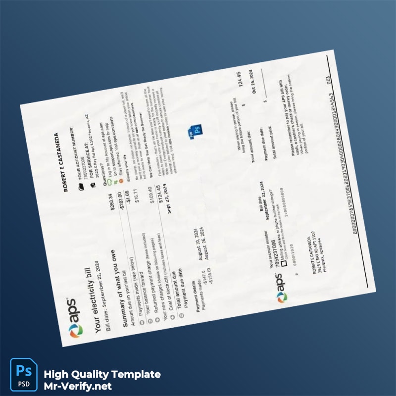USA APS Editable Electricity Bill Template in Word and PDF formats USA APS Editable Electricity Bill Template in Word and PDF formats