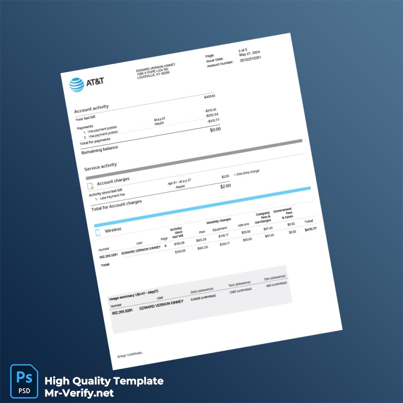 USA AT T Editable Phone Bill Template in Word and PDF formats page 4 USA AT T Editable Phone Bill Template in Word and PDF formats page 4