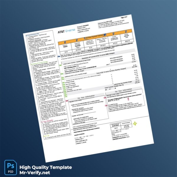 USA AT T U-verse Editable Utility Bill Template in Word and PDF formats USA AT T U-verse Editable Utility Bill Template in Word and PDF formats