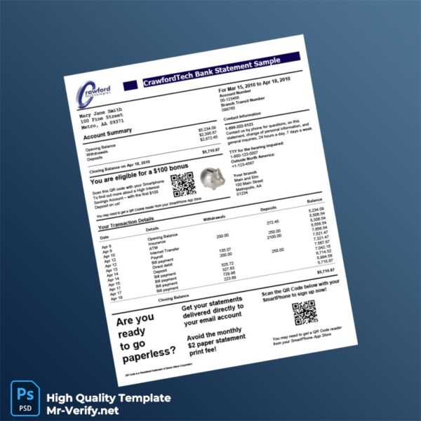 USA Account Statement Template in Word and PDF formats USA Account Statement Template in Word and PDF formats