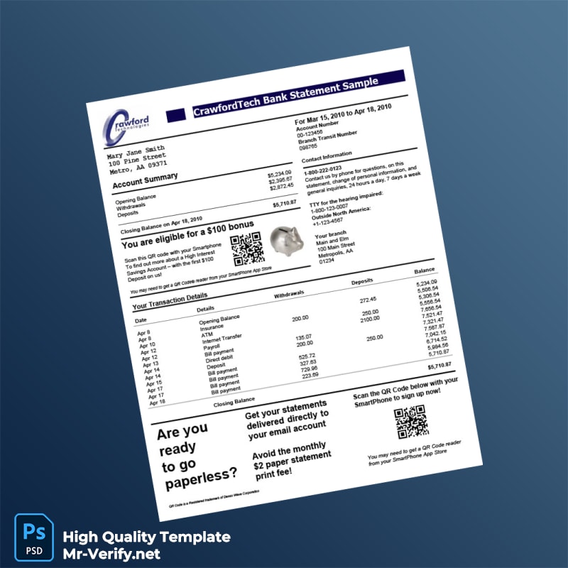 USA Account Statement Template in Word and PDF formats USA Account Statement Template in Word and PDF formats