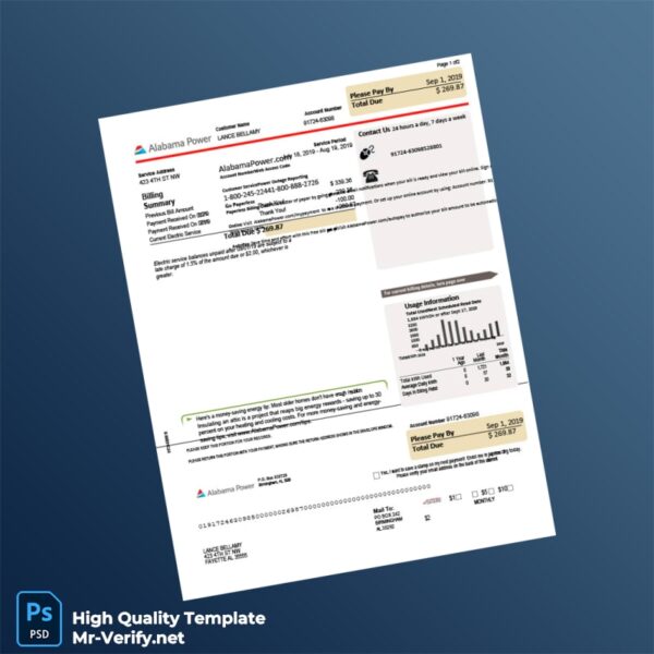 USA Alabama Power Editable Electricity Bill Template in Word and PDF formats USA Alabama Power Editable Electricity Bill Template in Word and PDF formats