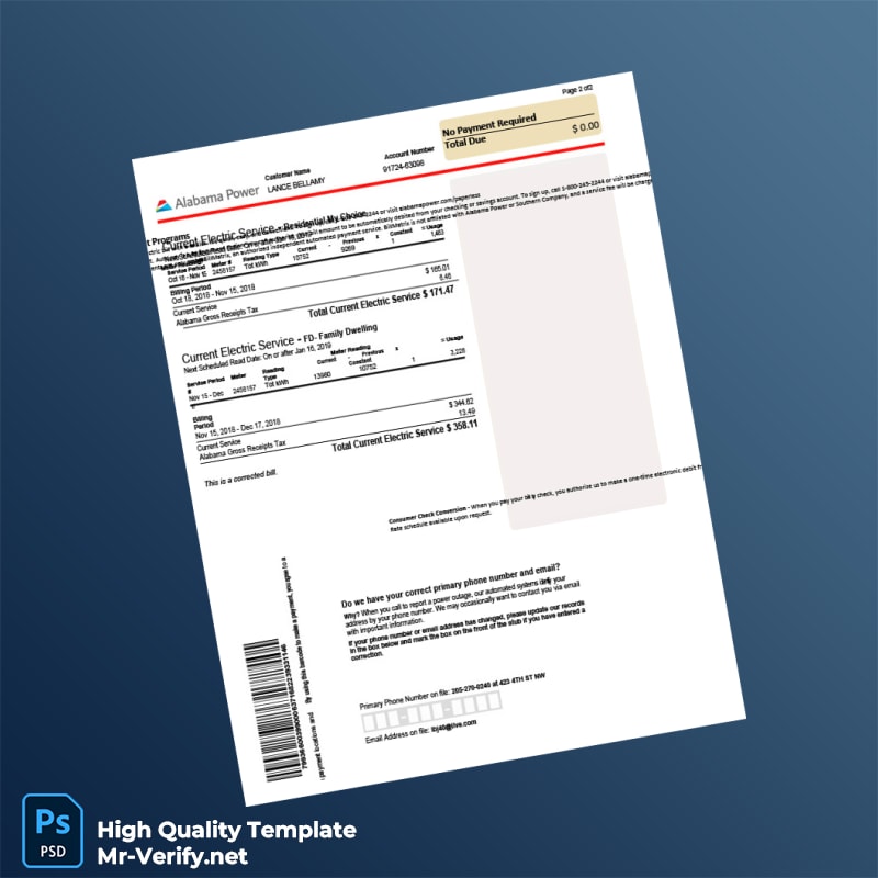 USA Alabama Power Editable Utility Bill Template in Word and PDF formats page 3 USA Alabama Power Editable Utility Bill Template in Word and PDF formats page 3