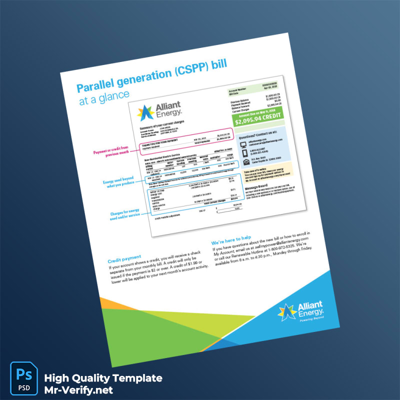 USA Alliant Energy Editable Parallel Generation CSPP Bill Template in Word and PDF formats USA Alliant Energy Editable Parallel Generation CSPP Bill Template in Word and PDF formats