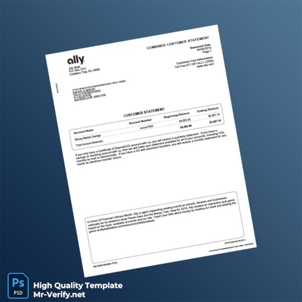 USA Ally Bank Statement Template in Word and PDF formats
