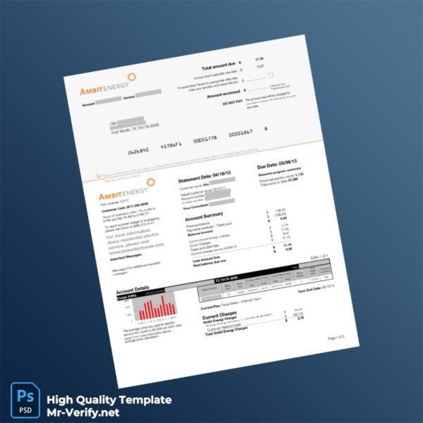 USA Ambit Energy Editable Electricity Bill Template in Word and PDF formats