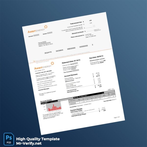 USA Ambit Energy Editable Utility Bill Template in Word and PDF formats