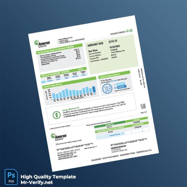 USA Ameren Missouri Editable Electricity Bill Template in Word and PDF formats USA Ameren Missouri Editable Electricity Bill Template in Word and PDF formats