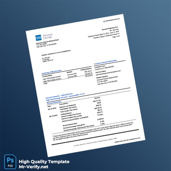 USA American Express Bank Statement Template in Word and PDF formats USA American Express Bank Statement Template in Word and PDF formats