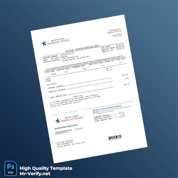 USA American Water Editable Water_Sewer Service Bill Template in Word and PDF formats USA American Water Editable Water_Sewer Service Bill Template in Word and PDF formats