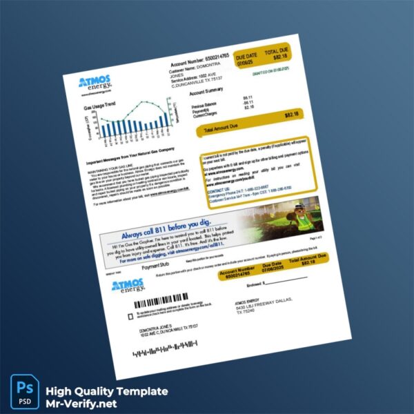 USA Atmos Energy Editable Gas Bill Template in Word and PDF formats