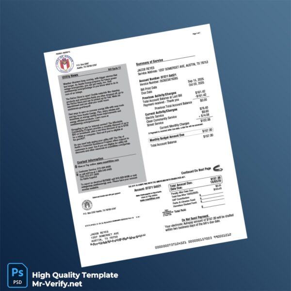USA Austin Energy Editable Utility Bill Template in Word and PDF formats USA Austin Energy Editable Utility Bill Template in Word and PDF formats