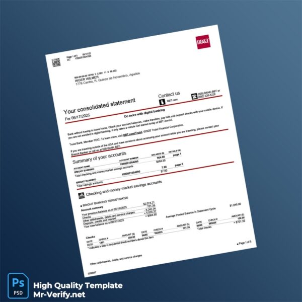 USA BB T Bank Statement Template in Word and PDF formats USA BB T Bank Statement Template in Word and PDF formats
