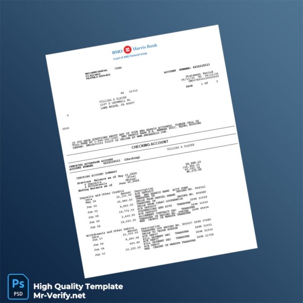 USA BMO Bank Statement Template in Word and PDF formats USA BMO Bank Statement Template in Word and PDF formats