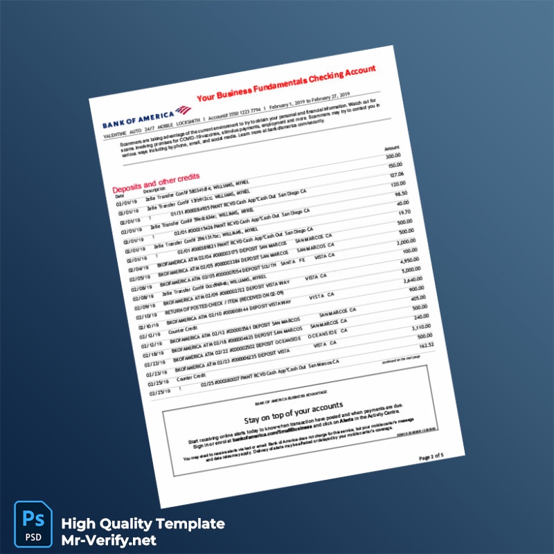 USA Bank of America Bank Statement Template in Word and PDF formats page 2 USA Bank of America Bank Statement Template in Word and PDF formats page 2