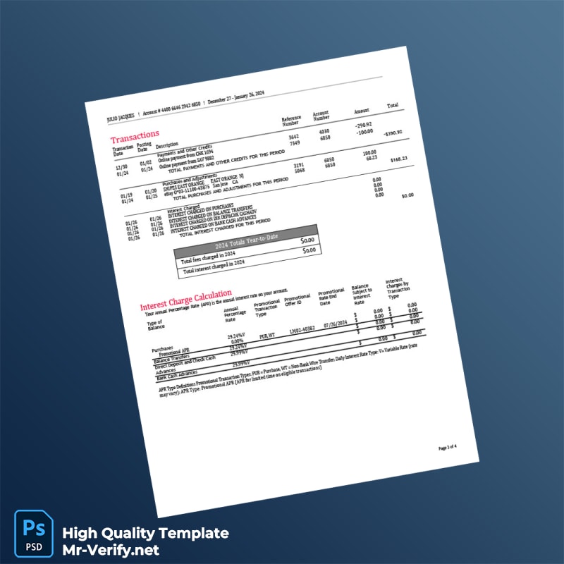 USA Bank of America Credit Card Statement Template in Word and PDF formats page 3 USA Bank of America Credit Card Statement Template in Word and PDF formats page 3