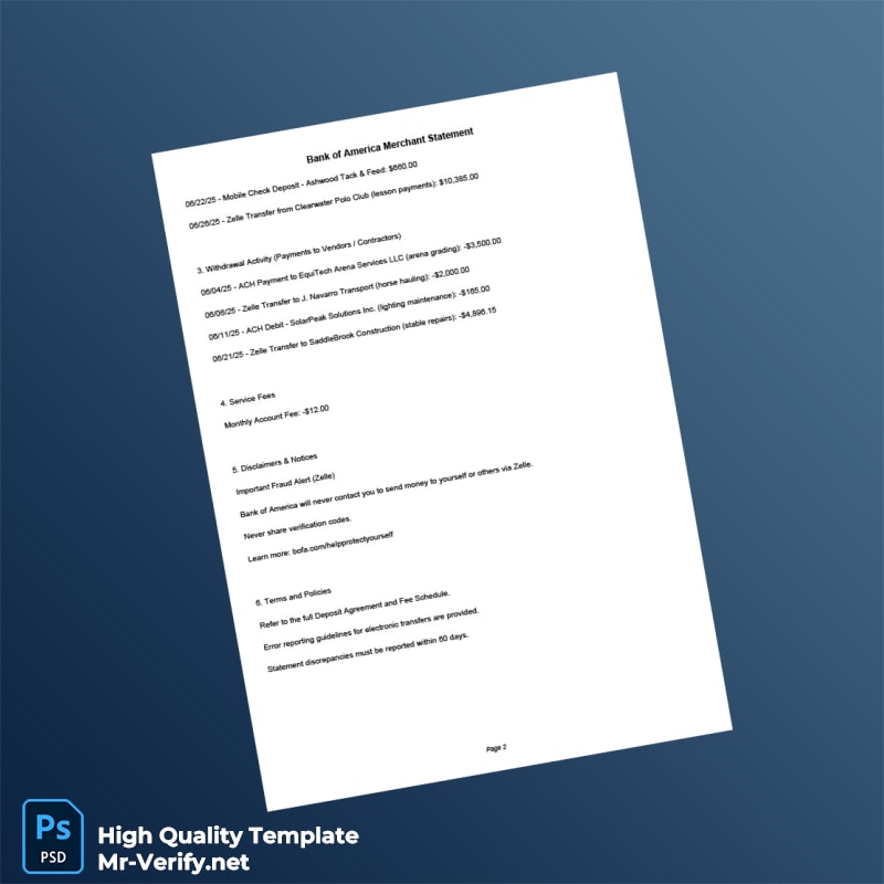 USA Bank of America Merchant Statement Template in Word and PDF formats page 2 USA Bank of America Merchant Statement Template in Word and PDF formats page 2