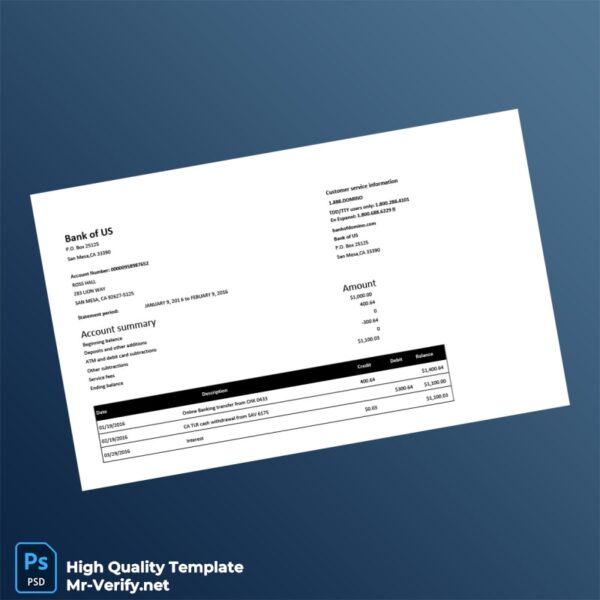 USA Bank of US Bank Statement Template in Word and PDF formats USA Bank of US Bank Statement Template in Word and PDF formats