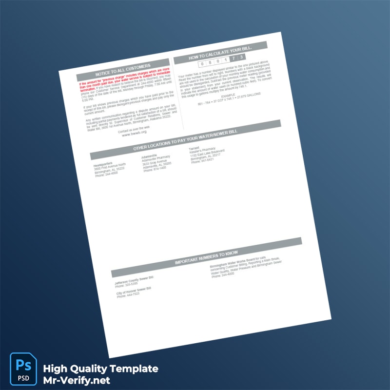 USA Birmingham Water Works Board Editable Water Bill Template in Word and PDF formats page 2 USA Birmingham Water Works Board Editable Water Bill Template in Word and PDF formats page 2