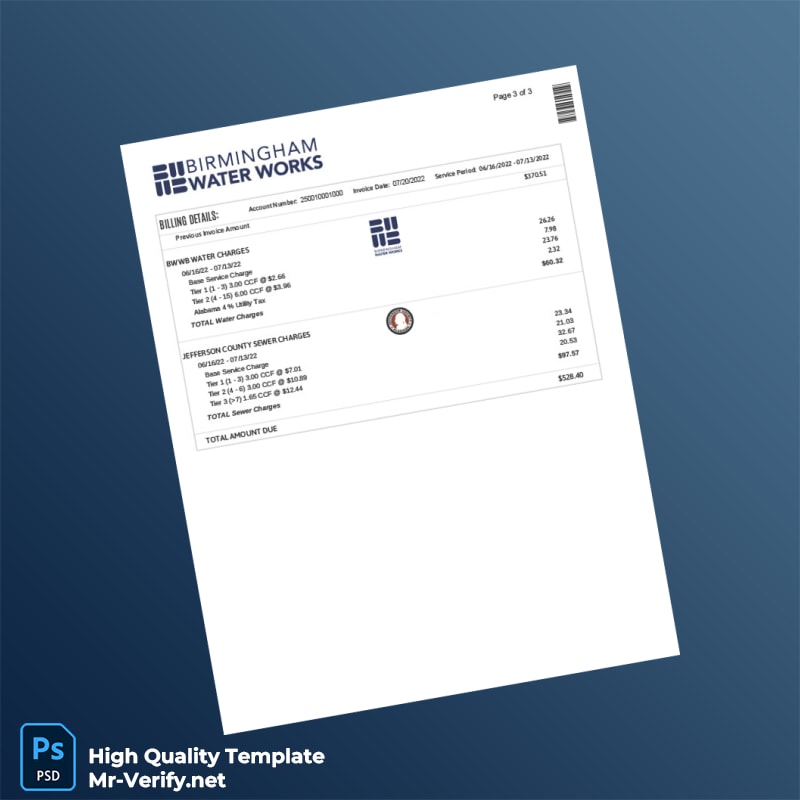 USA Birmingham Water Works Editable Water Bill Template in Word and PDF formats page 3 USA Birmingham Water Works Editable Water Bill Template in Word and PDF formats page 3
