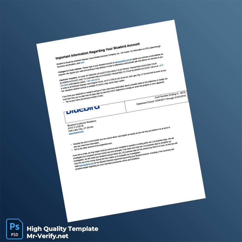 USA Bluebird Bank Statement Template in Word and PDF formats page 3 USA Bluebird Bank Statement Template in Word and PDF formats page 3