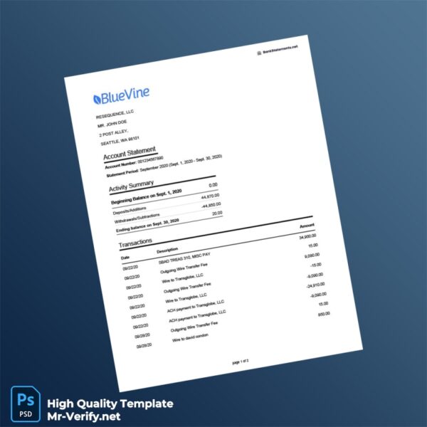 USA Bluevine Bank Statement Template in Word and PDF formats USA Bluevine Bank Statement Template in Word and PDF formats