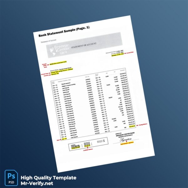 USA Brennan Center Bank Bank Statement Template in Word and PDF formats USA Brennan Center Bank Bank Statement Template in Word and PDF formats