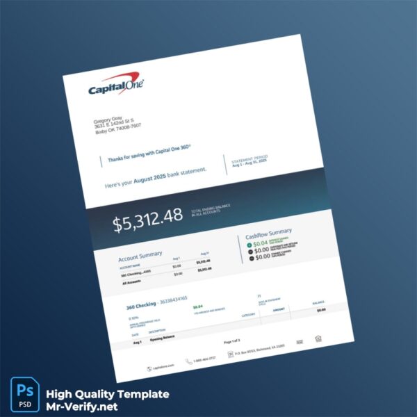 USA Capital One Bank Statement Template in Word and PDF formats