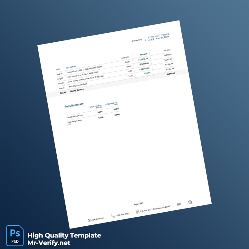 USA Capital One Bank Statement Template in Word and PDF formats page 2 USA Capital One Bank Statement Template in Word and PDF formats page 2