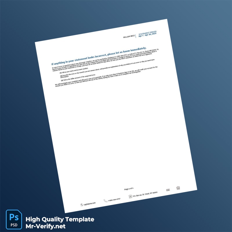 USA Capital One Bank eStatement Template in Word and PDF formats page 5 USA Capital One Bank eStatement Template in Word and PDF formats page 5